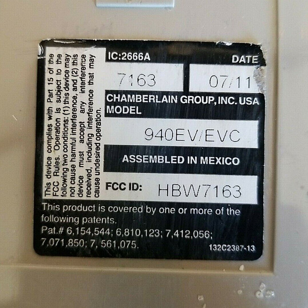 OEM Chamberlain Liftmaster 940EV/EVC Keypad Universal Wireless Keyless Entry