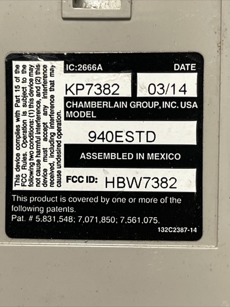 OEM Chamberlain Liftmaster 940ESTD Keypad Wireless Keyless Entry Yellow Learn