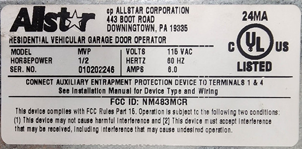 Allstar 110780 MVP Garage Door Opener Motor Control Board