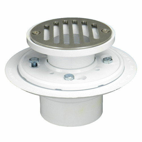 No-Caulk Low Profile Bolt-Down Drain with Square Ring with Nickel Strainer