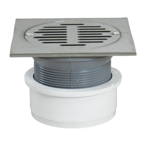4" Inside Hub Fit Adjustable General Purpose Drain with Square Ring with 6" Nickel Strainer