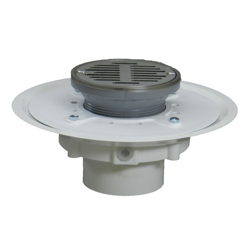 6" Over Pipe Fit Heavy Duty Adjustable Floor Drain with Round Ring with Nickel Sundial Strainer