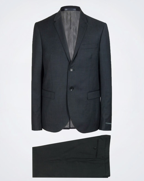 Dellachiana charcoal pure wool suit – single-breasted two-button jacket with notched lapel and regular fit matching trousers