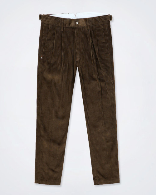 OFFICINA 36 Pleated Brown Cotton-Corduroy Trouser