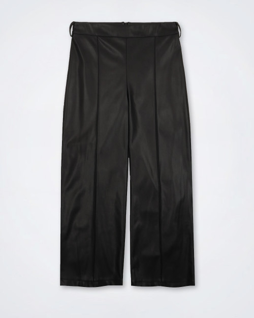 NARACAMICIE Black Eco Leather Wide Leg Pants