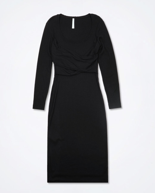IMPERIAL Ribbed Black Maxi-Dress
