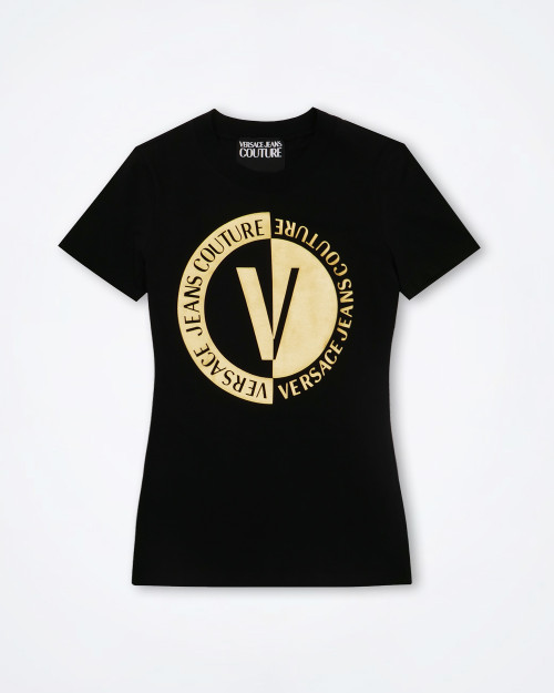 VERSACE JEANS COUTURE Womens Black & Gold Logo Top