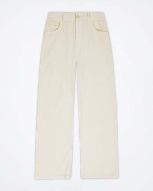 Front view of Kaos women's wide-leg corduroy pants in ecru cotton