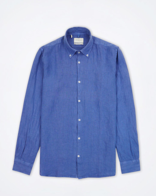 Brooksfield men’s blue linen shirt – regular fit, button-down collar, 100 % linen, made in Italy Brooksfield men’s blue linen shirt – regular fit, button-down collar, 100 % linen, made in Italy