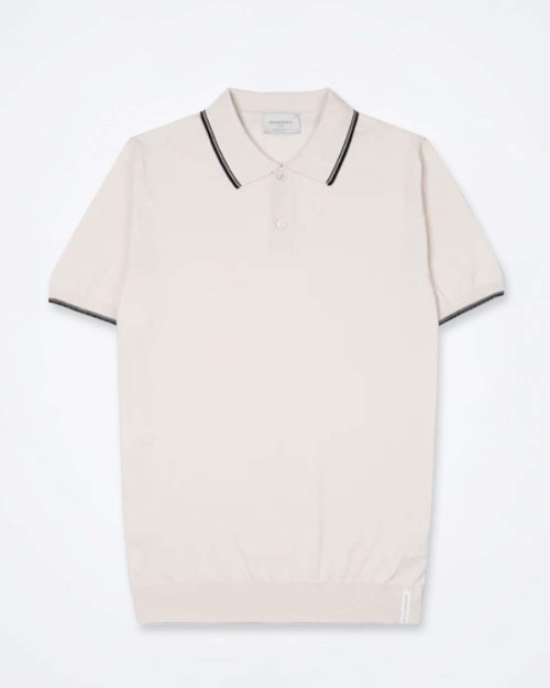 Brooksfield cream knitted polo shirt for men, fine-gauge knit, soft ivory colour, Italian Imports