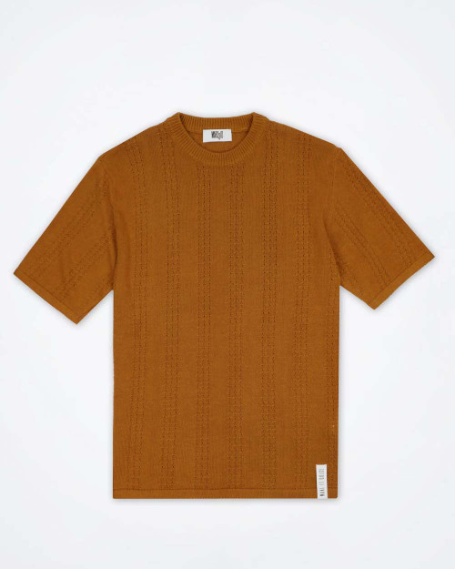 Marselo men's camel short sleeve cotton knit front view