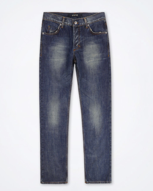 Exte men’s blue straight‑leg jeans front view with mid‑rise waist