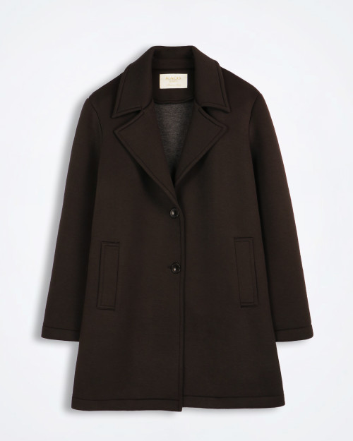 KAOS women’s dark brown single‑breasted coat front view with notch lapel