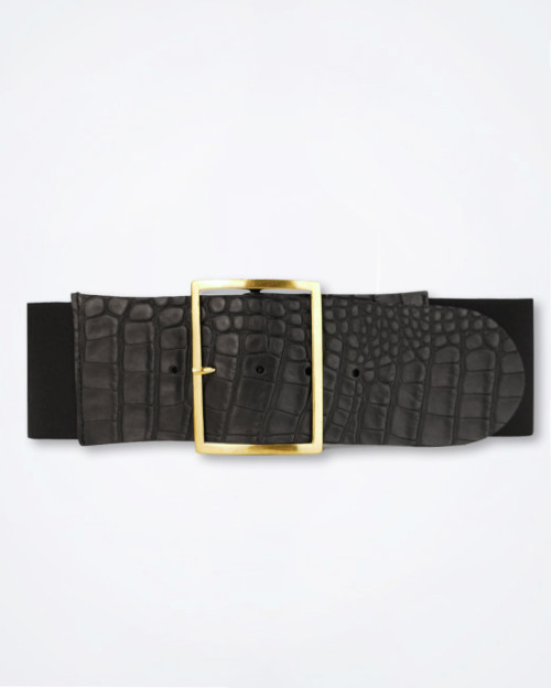 LE CAMP Leather & Elastic Black Belt