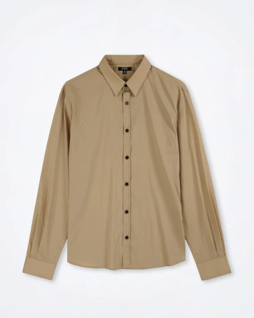 Front view of the Costume National C’N’C men’s stretch cotton shirt showing the Italian collar and button‑front design.