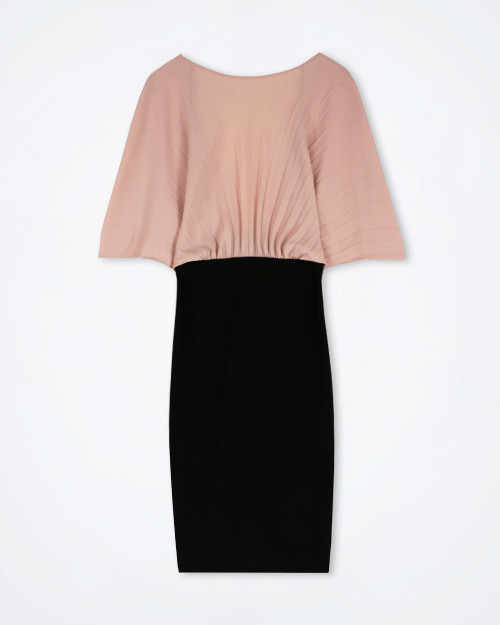 Sandro Ferrone Flutter Sleeve Dress in black, featuring flutter sleeves, a tailored waist, and a midi-length A-line silhouette.