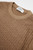 Front view of an Exibit men's light brown wool crew neck sweater with a textured knit pattern, on a white background.