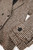 Detailed view of the houndstooth wool blend fabric highlighting the fine brown and beige pattern and soft tactile finish.