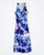 Sleeveless blue maxi dress shown from the front, highlighting full‑length drape and neckline.
