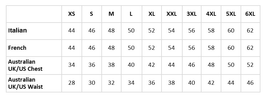 Mens International Size Conversion Chart