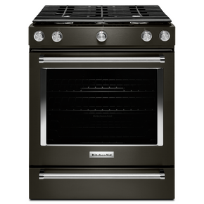 Cuisinière au gaz à commandes frontales à convection avec 5 brûleurs - 30 po KitchenAid® KSGG700EBS