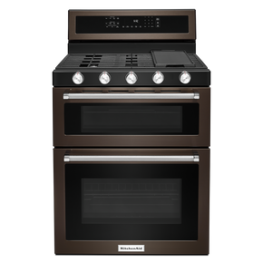 Cuisinière bi-combustible à four double à convection avec 5 brûleurs - 30 po KitchenAid® KFGD500EBS