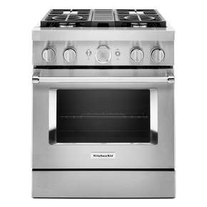 Cuisinière commerciale intelligente bicombustible avec 4 brûleurs - 30 po KitchenAid® KFDC500JSS