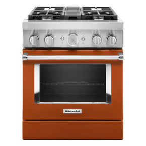 Kitchenaid® Cuisinière commerciale intelligente bicombustible avec 4 brûleurs - 30 po KFDC500JSC