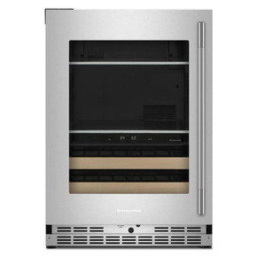 Kitchenaid® Centre de rafraîchissements avec porte en verre et porte-bouteilles à devant en bois - 24 po KUBL524SPS