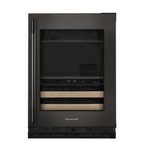 Kitchenaid® Centre de rafraîchissements avec porte en verre et porte-bouteilles à devant en bois - 24 po KUBR524SBE
