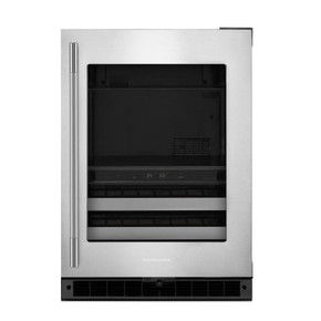 Kitchenaid® Centre de rafraîchissements avec porte en verre et porte-bouteilles à devant en métal - 24 po KUBR524SSB