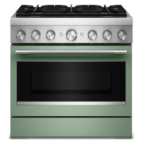 Kitchenaid® Cuisinière bicombustible de style commercial à 6 brûleurs avec mode de friture à air sans préchauffage de 36 po KFDS936SDC