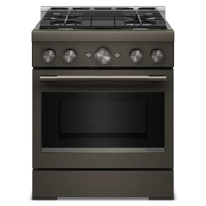 Cuisinière au gaz de style commercial à 4 brûleurs avec mode de friture à air sans préchauffage KitchenAid® de 30 po KFGS930SBE