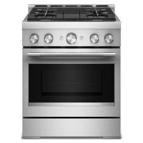 Cuisinière au gaz de style commercial à 4 brûleurs avec mode de friture à air sans préchauffage KitchenAid® de 30 po KFGS930SSS