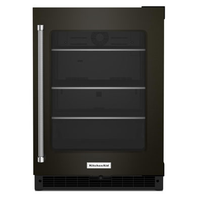 Kitchenaid® Réfrigérateur sous le comptoir avec porte en verre et tablettes à accents métalliques et fini PrintShieldTM - 24 po KURR314KBS
