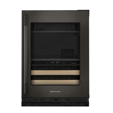 Kitchenaid® Centre de rafraîchissements avec porte en verre et porte-bouteilles à devant en bois - 24 po KUBR524SBE
