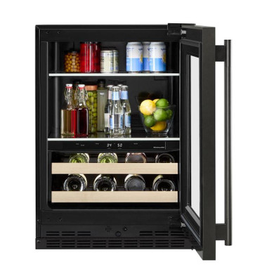 Kitchenaid® Centre de rafraîchissements avec porte en verre et porte-bouteilles à devant en bois - 24 po KUBR524SBE