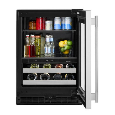 Kitchenaid® Centre de rafraîchissements avec porte en verre et porte-bouteilles à devant en métal - 24 po KUBR524SSB