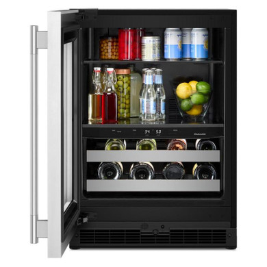 Kitchenaid® Centre de rafraîchissements avec porte en verre et porte-bouteilles à devant en métal - 24 po KUBL524SSB