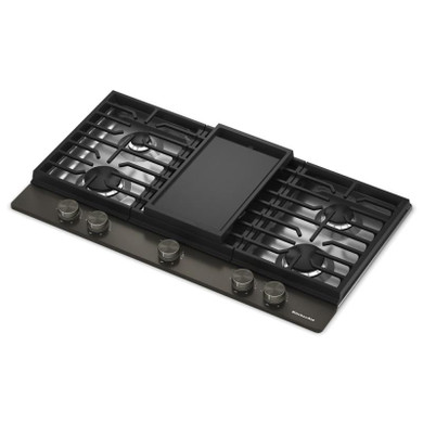 Kitchenaid® Table de cuisson au gaz à surface en métal avec grille pour wok intégrée et fini CookShield™ KCGK736SBE