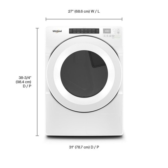 Whirlpool® Sécheuse à pompe de chaleur à chargement frontal avec commandes tactiles intuitives et contrôle perfectionné d’humidité - 7.4 pi cu YWHD560CHW
