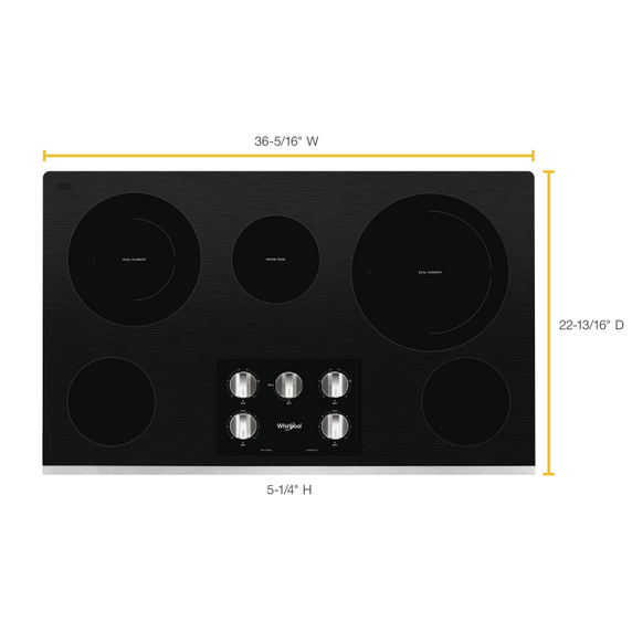 Table de cuisson électrique en vitrocéramique avec deux éléments radiants doubles - 36 po Whirlpool® WCE77US6HS