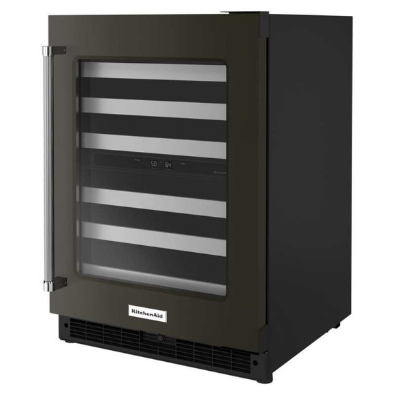 Kitchenaid® Cellier sous le comptoir avec porte en verre et porte-bouteilles à devant en métal - 24 po KUWR314KBS