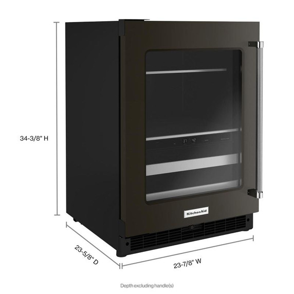 Kitchenaid® Centre de rafraîchissements avec porte en verre et porte-bouteilles à devant en métal et fini PrintShield™ - 24 po KUBL314KBS