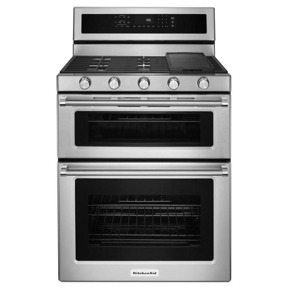 Kitchenaid® Cuisinière au gaz à four double à convection avec 5 brûleurs - 30 po KFGD500ESS