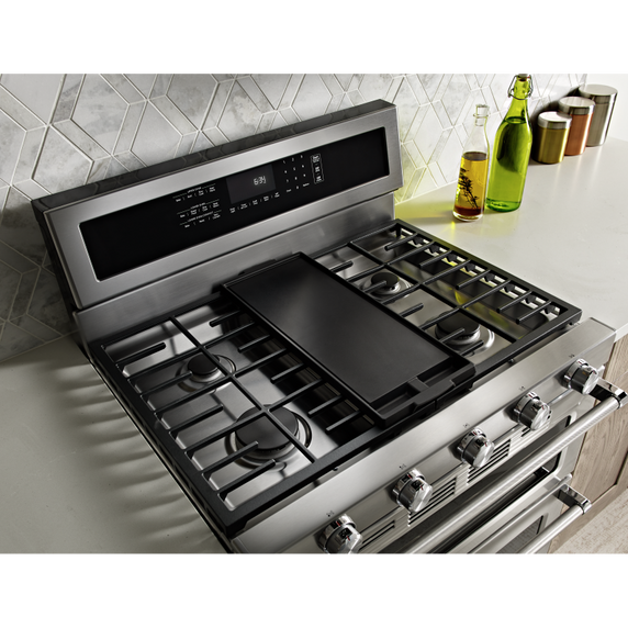 Cuisinière au gaz à four double à convection avec 5 brûleurs - 30 po KitchenAid® KFGD500ESS