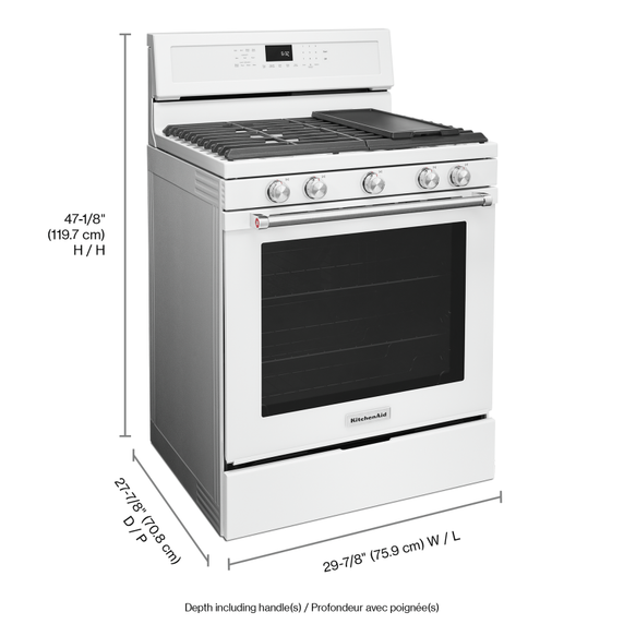 Cuisinière au gaz à convection avec 5 brûleurs - 30 po KitchenAid® KFGG500EWH