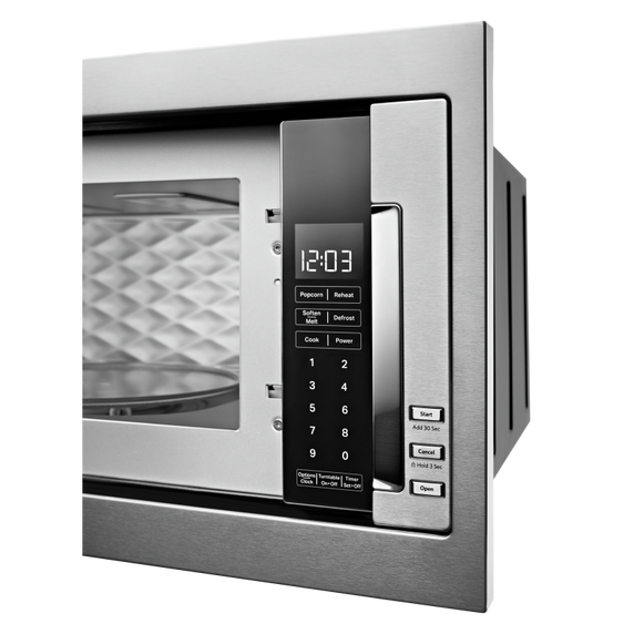 Four à micro-ondes à hotte intégrée à profil bas de 900 watts avec trousse de garniture étroite KitchenAid® YKMBT5011KS