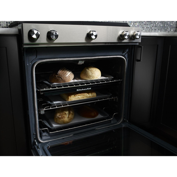 Cuisinière au gaz, à convection, commandes frontales, 5 brûleurs, 30 po KitchenAid® KSGB900ESS