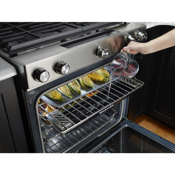 Cuisinière au gaz, à convection, commandes frontales, 5 brûleurs, 30 po KitchenAid® KSGB900ESS